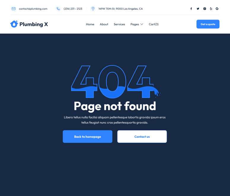 404 Page Not Found - Plumbing X Webflow Template